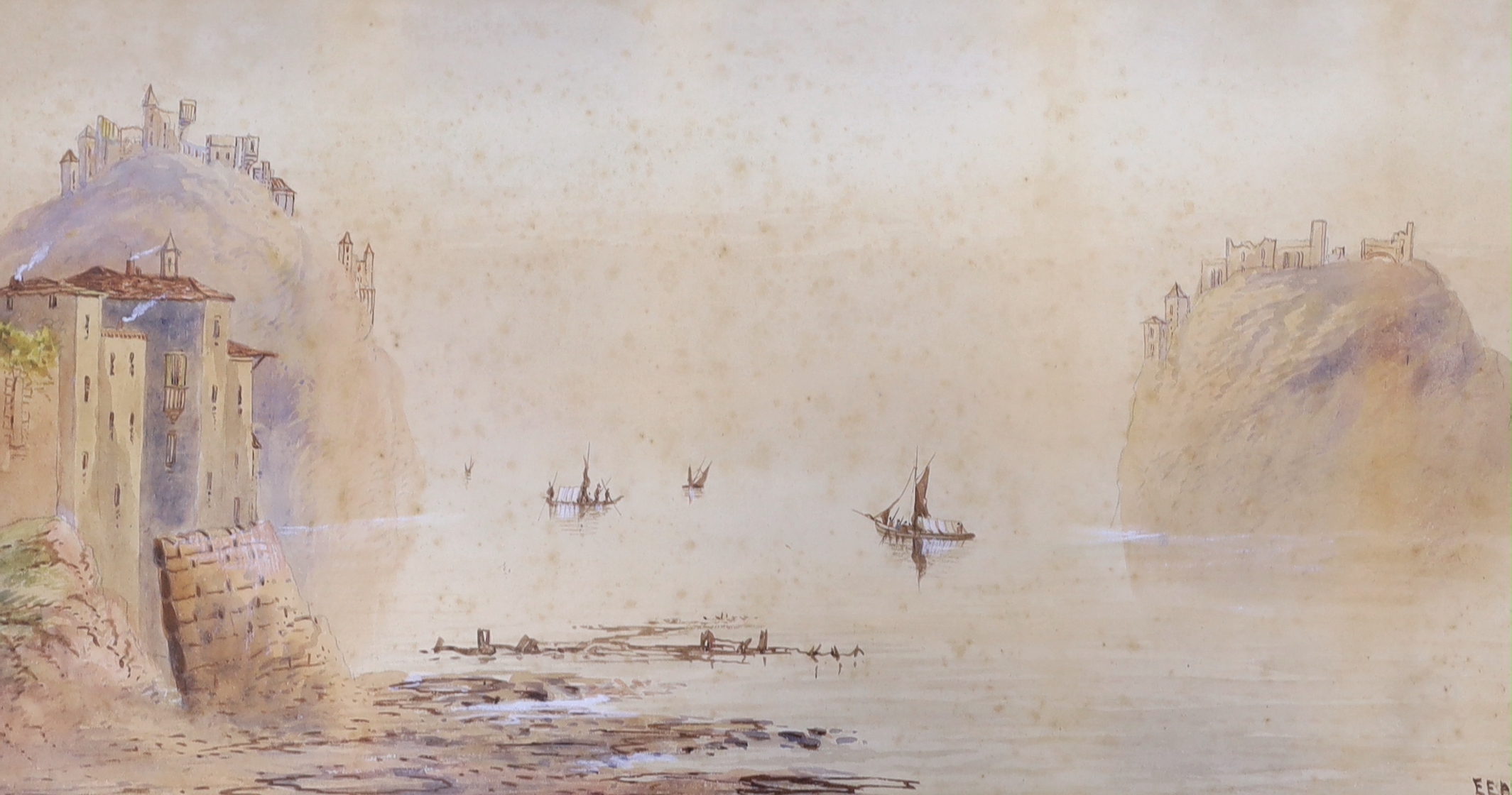 Edwin Earp (1851-1945), pair of watercolours, Italian river landscapes with villas, each signed, 26 x 49cm